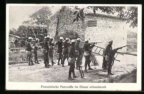 AK Französische Patrouille im Elsass schussbereit