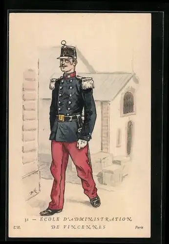 Künstler-AK École d`Administration de Vincennes, ein französischer Offiziersanwärter