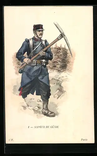 Lithographie Sapeur du Génie, französischer Soldat mit Spitzhacke