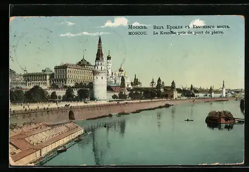 AK Moscou / Moskau, Le Kremlin pris du pont de pierre, Kreml