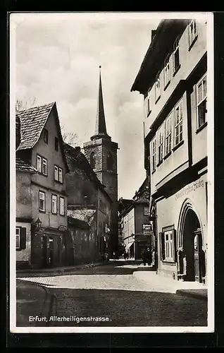 AK Erfurt, Allerheiligenstrasse mit Kirchturm