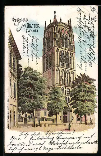 Lithographie Münster /Westf., Liebfrauen-Kirche