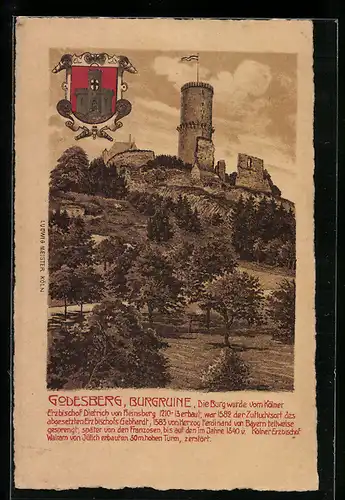 Künstler-AK Godesberg, Burgruine, Wappen