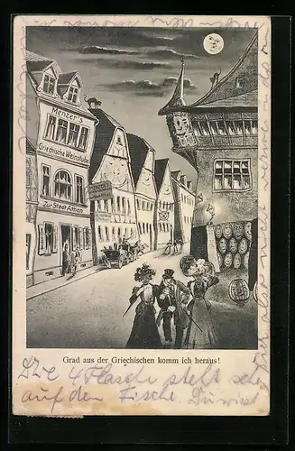 Wirtshaus-AK Neckargemünd, Gasthaus Griechische Weinstube zur Stadt Athen aus der Sicht eines Betrunkenen