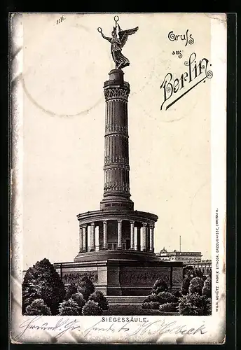 Lithographie Berlin-Tiergarten, Darstellung der Siegessäule