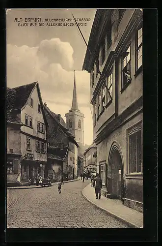 AK Erfurt, Ansicht der Allerheiligen-Strasse mit Blick auf die Allerheiligenkirche