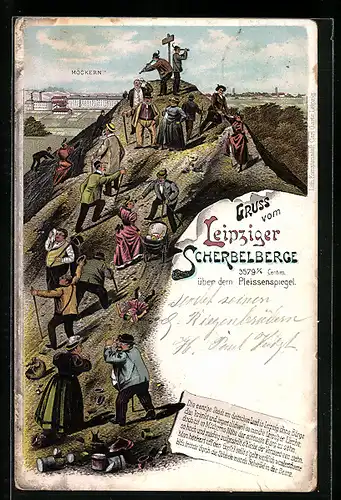 Lithographie Leipzig, Bergsteiger auf dem Scherbelberg