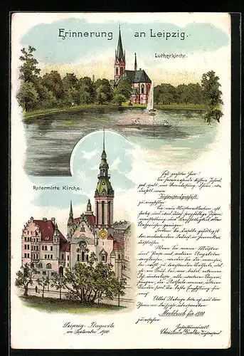 Lithographie Leipzig-Plagwitz, Luther-Kirche, Reformierte Kirche