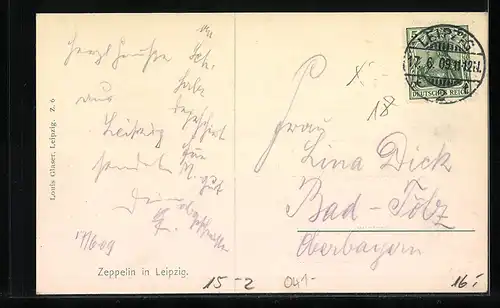 AK Liepzig, Zeppelin über der Stadt