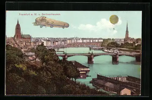 AK Frankfurt a. M., Zeppelin, Sachsenhausen, Ballon