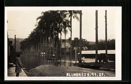 AK Blumenau, Hochwasser in der Palmenallee 9.11.1927