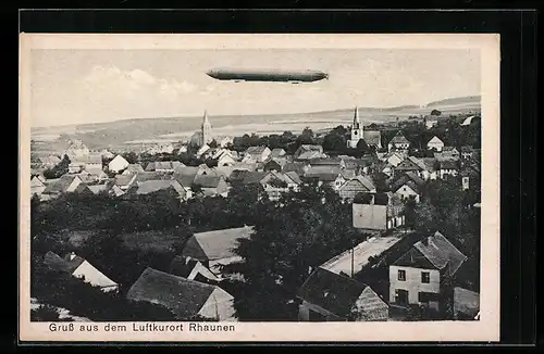 AK Rhaunen, Zeppelin Luftschiff überm Ort