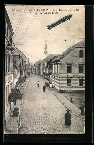 AK Hönningen am Rhein, Zeppelin mit dem Luftschiff Z II, 2. August 1909