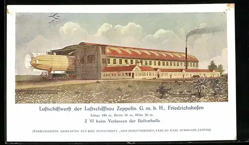 AK Friedrichshafen, Luftschiffwerft der Luftschiffbau Zeppelin GmbH, Z Vi beim Verlassen der Ballonhalle