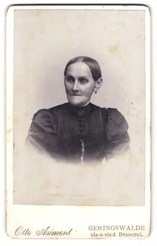 Fotografie Otto Asimont, Geringswalde, Bürgerliche Dame mit Kragenbrosche