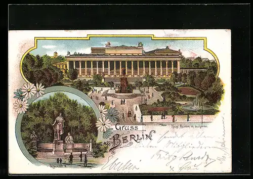 Lithographie Berlin, Königliches Museum im Lustgarten, Denkmal König Albrecht II.