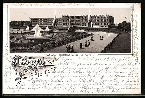 Lithographie Chiemsee, Schloss Herrenchiemsee, Totalansicht