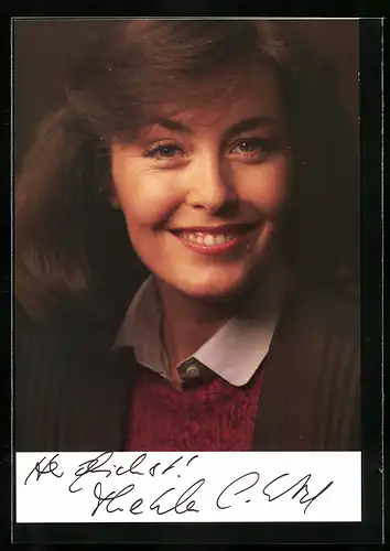 AK Schauspielerin Thekla Carola Wied lächelt fröhlich, mit original Autograph