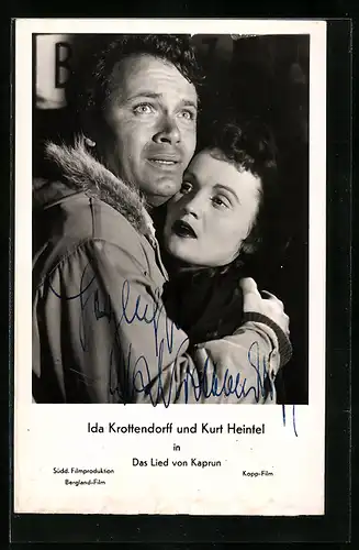 AK Schauspielerin Ida Krottendorff und Schauspieler Kurt Heintel in inniger Pose, Original Autograph