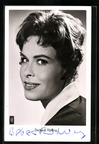 AK Schauspielerin Barbara Rütting mit Kurzhaarfrisur, Original Autograph