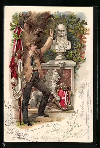 AK Ein Turner schmückt die Büste des Turnvater Jahn mit einem Lorbeerkranz