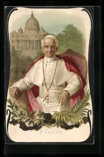 Lithographie Portrait Papst Leo XIII.