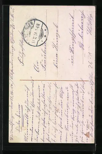 Künstler-AK Arthur Thiele: Postreiter mit Trompete zu Pferd