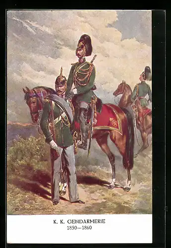 AK 75 Jahre Österr. Gendarmerie 1924, K. K. Gendarmerie 1850-1860