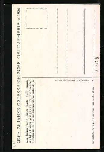 AK 75 Jahre Österr. Gendarmerie 1924, K. K. Gendarmerie 1850-1860