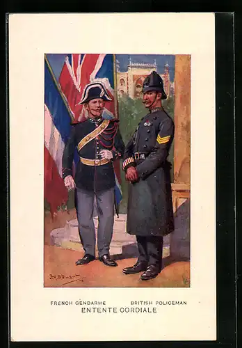 Künstler-AK French Gendarme, British Policeman, Entente Cordiale
