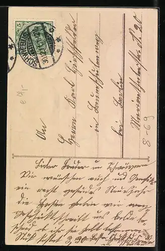 Künstler-AK Prosit Neujahr, Betrunkener mit Polizist