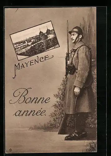 AK Mayence, Totalansicht, Soldat der Infanterie