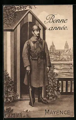 AK Mayence, Ortsansicht, Soldat der Infanterie in Uniform