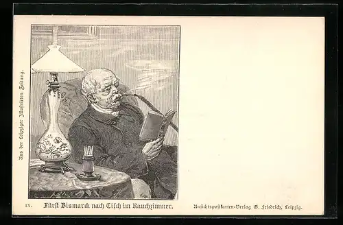 AK Fürst Bismarck nach Tisch im Rauchzimmer