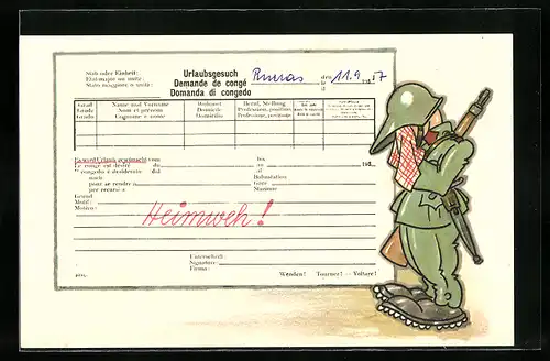 AK Urlaubsgesuch eines schweizer Soldaten
