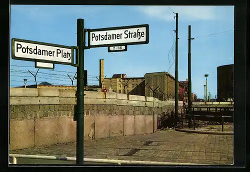 AK Berlin-Tiergarten, Grenze mit Mauer am Potsdamer Platz