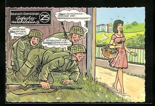 AK Wunsch-Dienstplan Gefechtsausbildung der Bundeswehr, Soldaten schauen Frau auf der Strasse nach