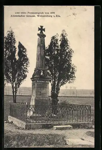 AK Weissenburg i. Els., Das erste Preussengrab von 1870 an der Altenstadter Strasse, Reichseinigungskriege