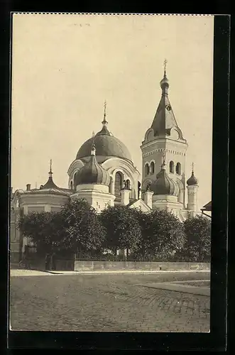 AK Mitau, Russische Kirche mit Strassenpartie