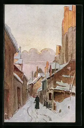Künstler-AK Riga, Lärmstrasse im Winter 1918