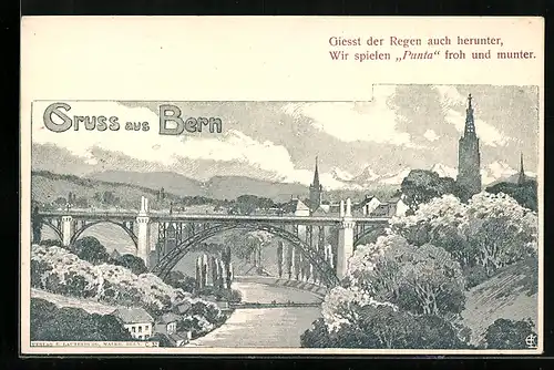AK Bern, Brücke mit Ortspartie