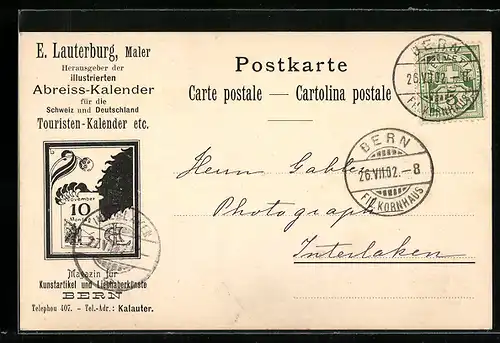 Künstler-AK Emil Lauterburg: E. Lauterburg, Maler, Hg. der illustrierten Abreiss-Kalender, Kalenderblatt 10. November