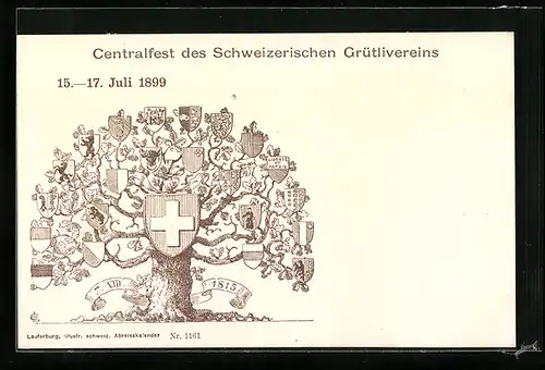 Künstler-AK Emil Lauterburg: Centralfest des Schweizerischen Grütlivereins 1899, Wappenbaum 1815