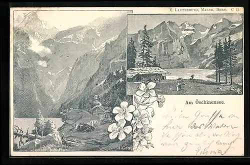 Künstler-AK Emil Lauterburg: Am Öschinensee, Ortspartien