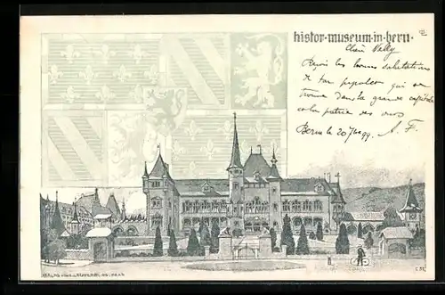 Künstler-AK Emil Lauterburg: Bern, Historisches Museum mit Anlagen, Wappen