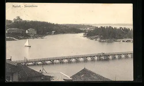 AK Nyslott /Savolinna, Panorama mit Brücke