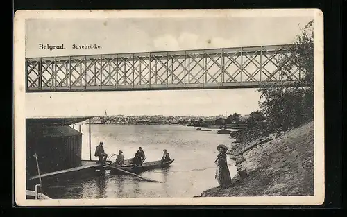 AK Belgrad, Ruderboot an der Savebrücke