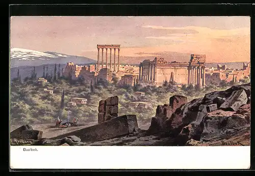 Künstler-AK Baalbek, Blick auf die Ruinen