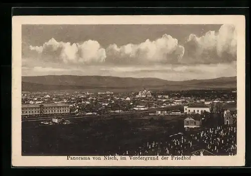 AK Nisch, Panorama, Im Vordergrund der Friedhof