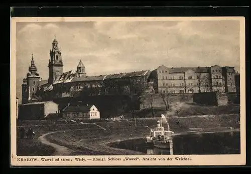 AK Kraków, Königliches Schloss Wawel, Ansicht von der Weichsel